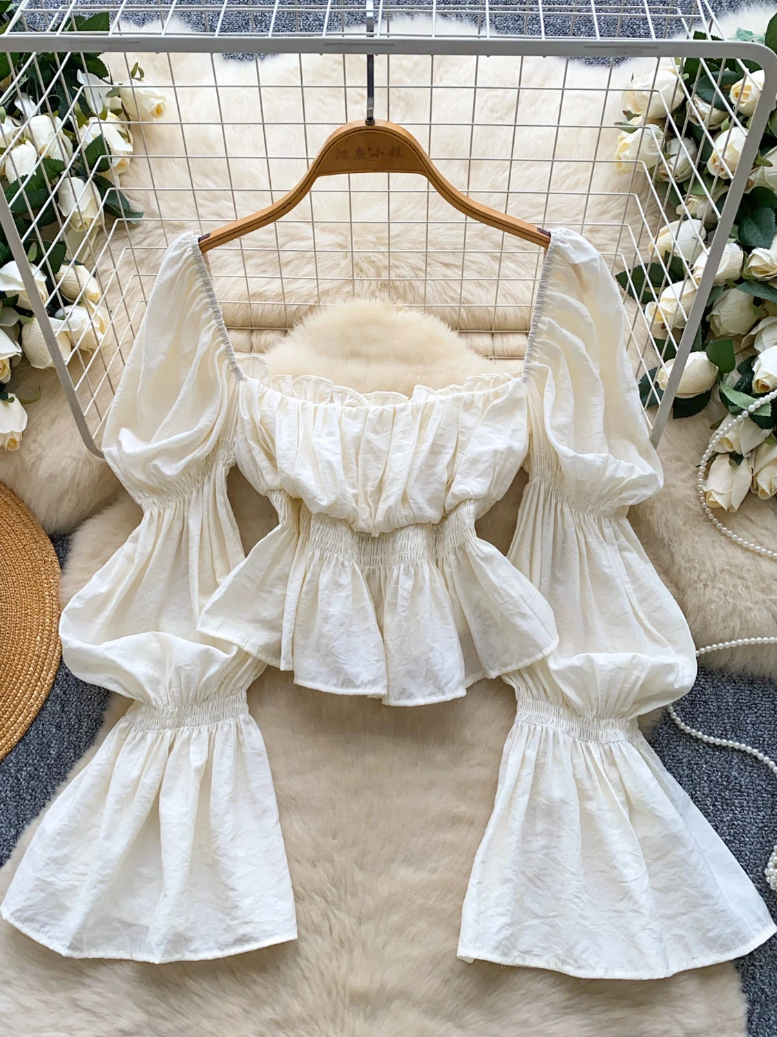 

Unique Beautiful Bell Sve One oulder Top Women's Summer irt Belly Baring Gentle Aosphere Design Korean Sle Loose Fit