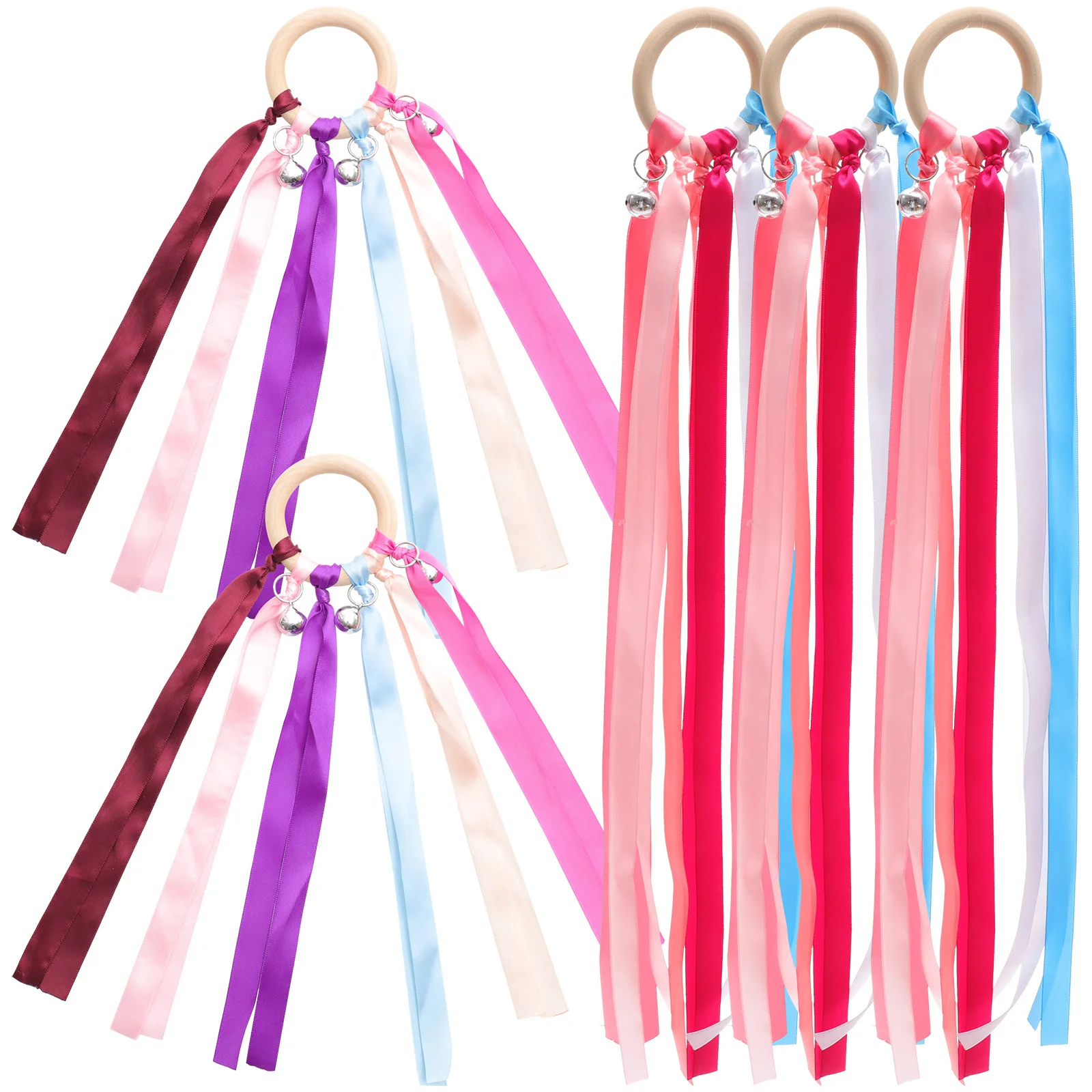 5Pcs Rainbow Hand Ribbon Kite Bells Dancing Wrist Streamers for Babies Early Educational Sensory Outdoor Play Rainbow Hand Kite