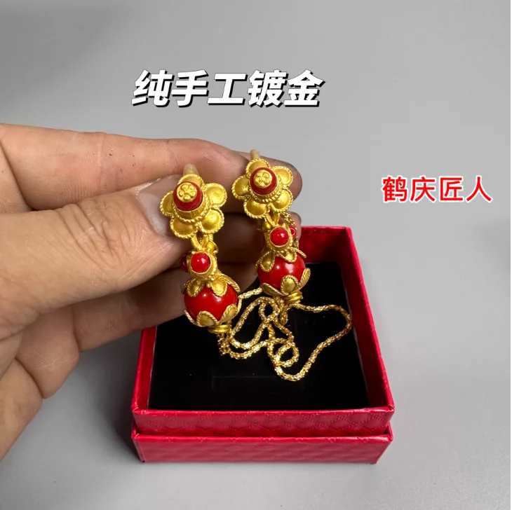 

Китайские тибетские серьги ручной работы с головой дракона и позолотой That oes, не выцветают