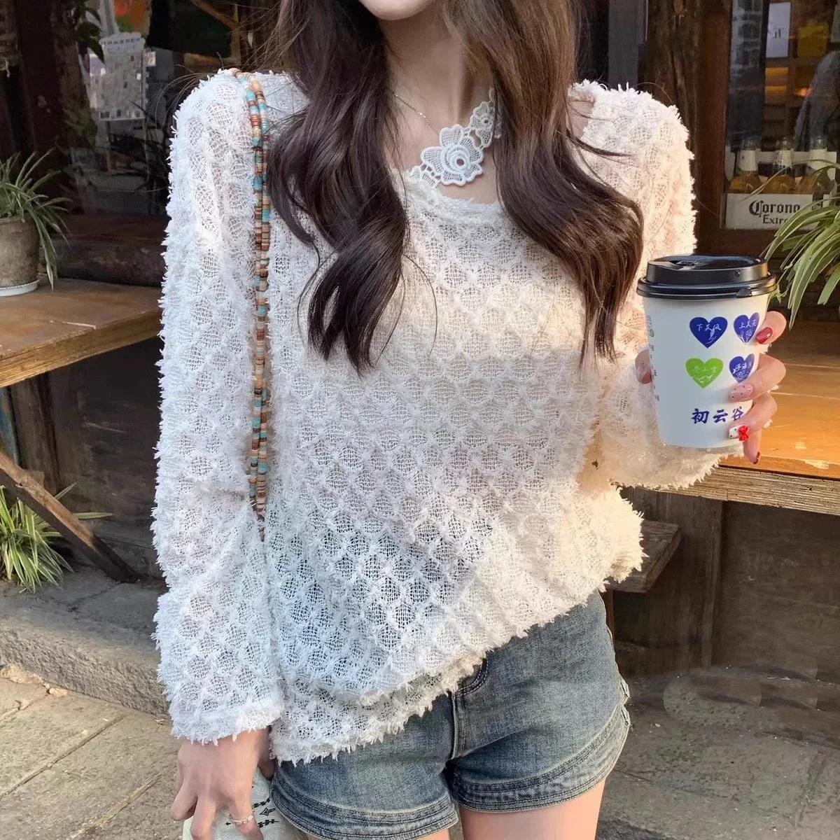 

Women Long-sleeved Sexy Slim Fitting Underwear Trend in Spring Summer 2025 Loose Knitted T Shirt Tops N609