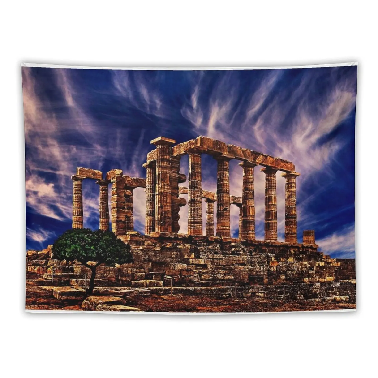 Temple Of Poseidon Greek Ruins Fine Art Print Tapestry Carpet Wall House Decorations Cute Room Things Tapestry