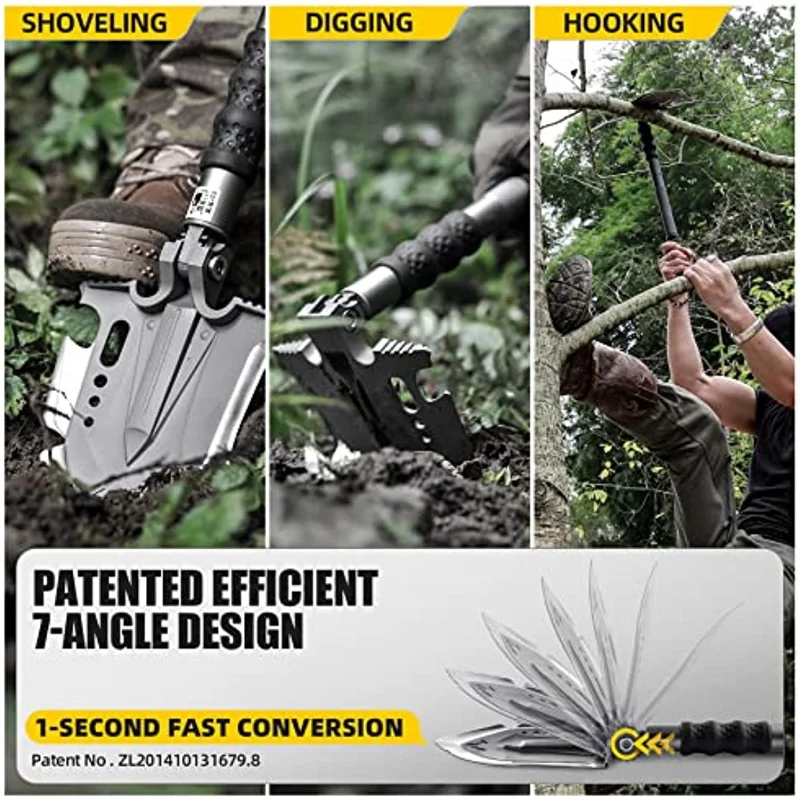 29 in 1 Tactical Shovel With Axe Knife Unbreakable Martensitic Steel Folding Survival  Camping Gear Shovel