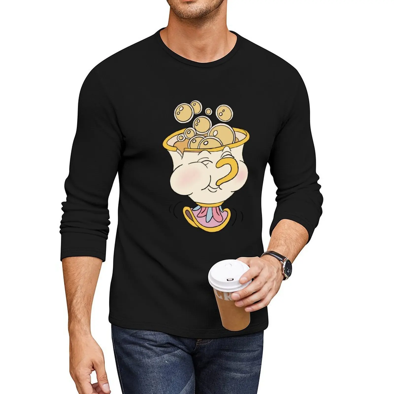 Chip teacup Long T-Shirt black t shirt sublime t shirt anime clothes oversized t shirts Men's clothing