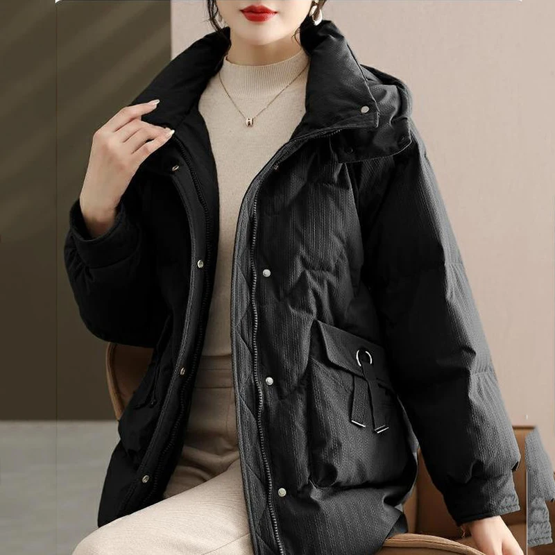 Piumino lungo da donna in piumino d'anatra con cappuccio, cappotto caldo e spesso, soprabito femminile ampio, capispalla casual freddo, piumino d'anatra bianco, inverno, nuovo