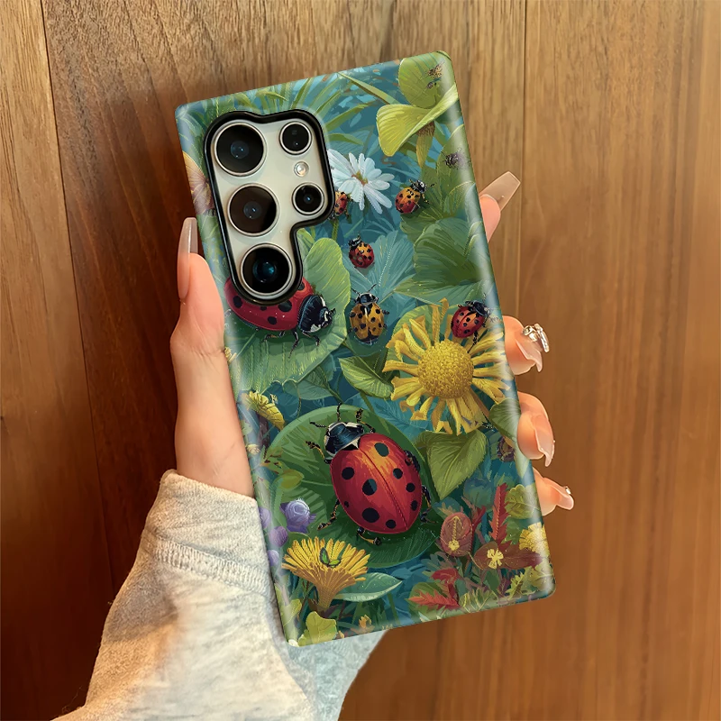 Fcicicase A36 A16 A56 A26 fleur mignon insecte motif coque de téléphone pour Samsung Galaxy S25 Ultra S20 FE S23 Plus S24 mat Capa