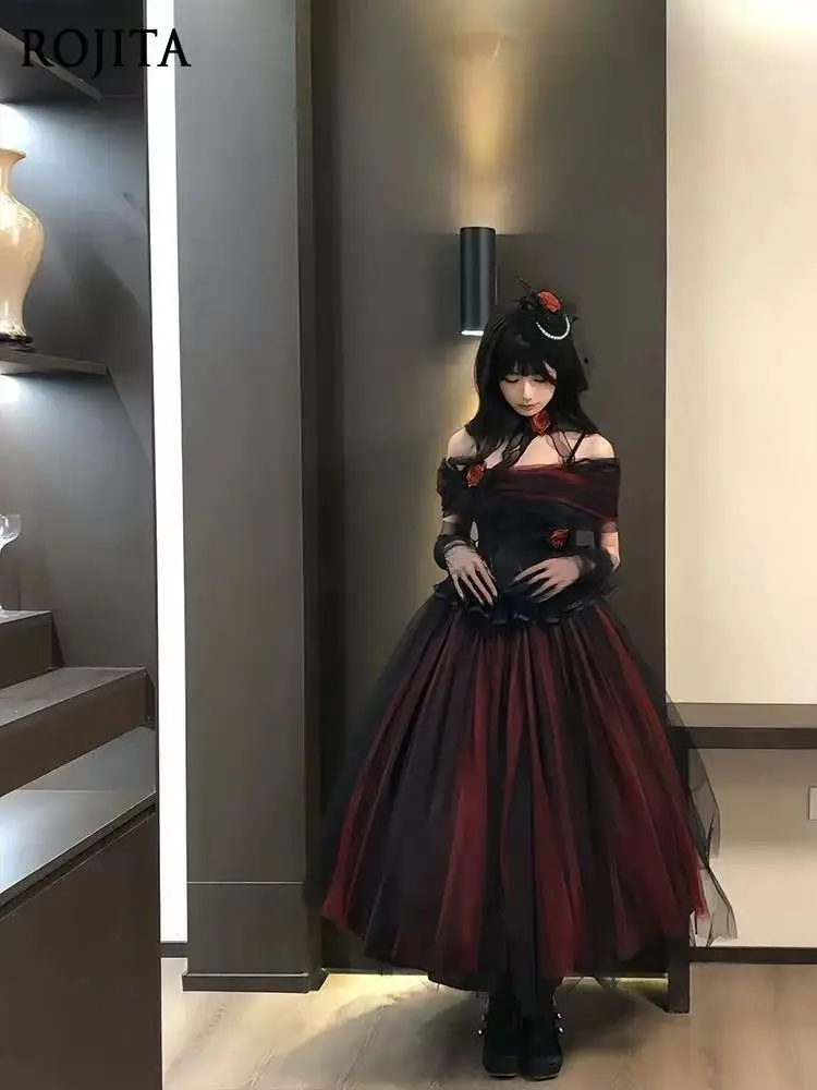 

Halloween Gothic Style Dark Red Gauze Lolita Princess Dress Birthday Party Adult Dress Maxi Dresses for Women