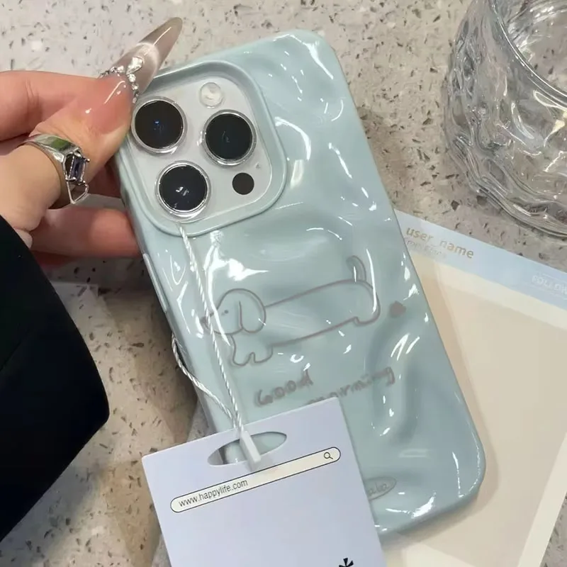 Корейский милый мультяшный чехол с рисунком собаки таксы для iPhone 16, 15, 14, плюс 11, 12, 13 Pro Max, противоударный защитный чехол