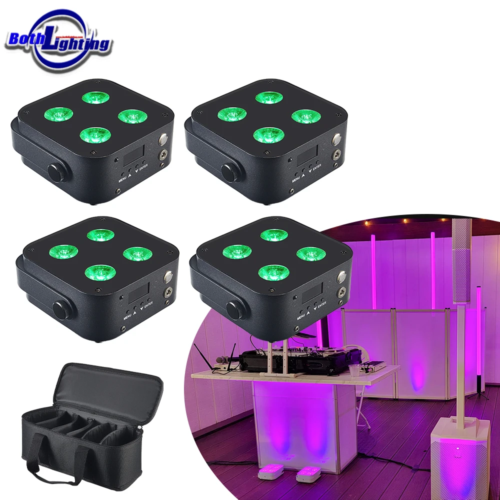 Bothlighting 4pcs with Bag IR4 Mini Uplights 4X12W Battery Spotlight 4 LEDs Wireless DMX&IR Remote Uplights Disco Club Uplight