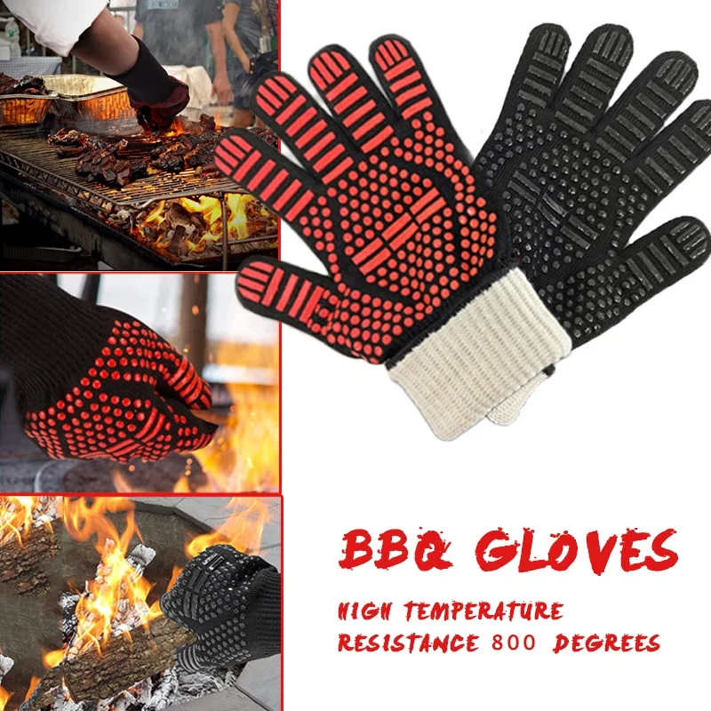 BBQ Microwave Oven Gloves High Temperature Resistance Barbecue Mitts 800 Degrees Fireproof Anti Heat Insulation Glove for Baking