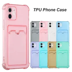 Luxury Card Bag Wallet Clear Protective Case For iphone 11 12 13 14 15 Pro X XR XS Max 7 8 SE Shockproof Transparent Cover Cases