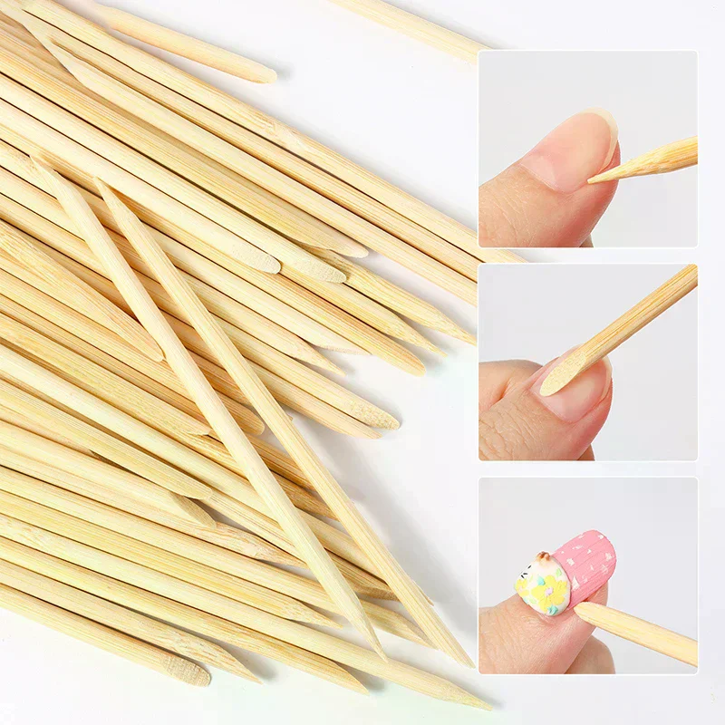 100 unidades/pacote varas de madeira laranja para empurrador de cutícula cutícula remover ferramenta 5 tamanhos diferentes garfos de cabeça dupla para unhas manicure