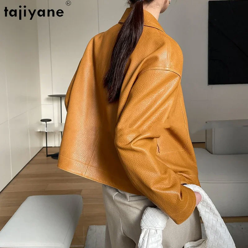 Tajiyane 100% Real Leather Jacket Women Short Coat Slim Turn Collar Genuine Sheep Charming Stylish Belt Office Youth Casual Wear