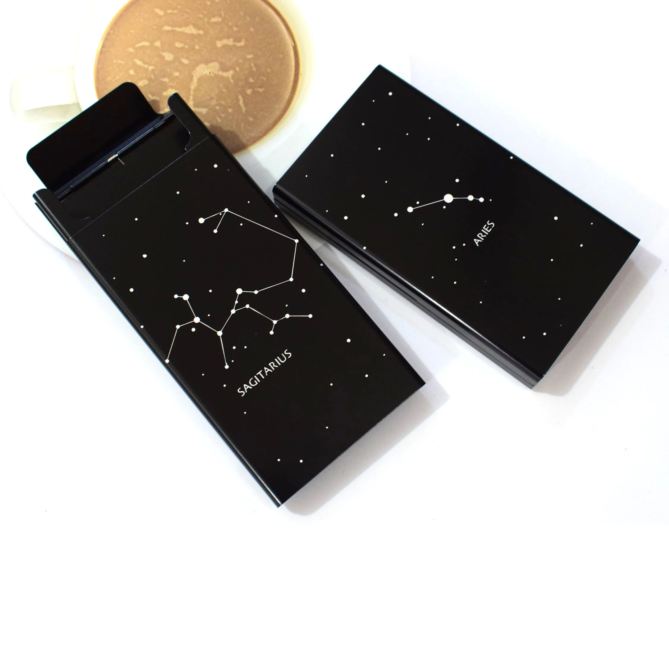 Twelve Constellations Women\'s Fine Branch Cigarette Box Metal Aluminum Alloy Black Sliding Cover Can Be Customized with Patterns