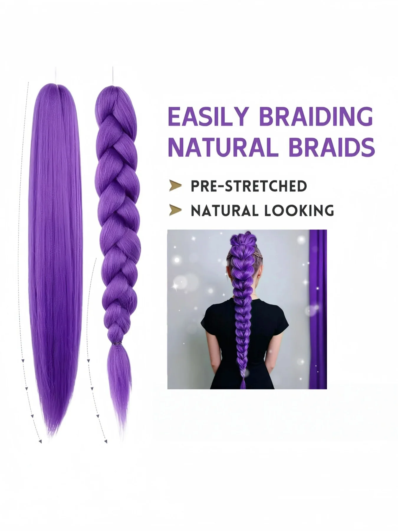 1/2/3 Strands of Solid Color High-Temperature Synthetic Purple Braids, Suitable for All Seasons, Length 30 Inches, Ideal for Stage Parties and Holiday Celebrations