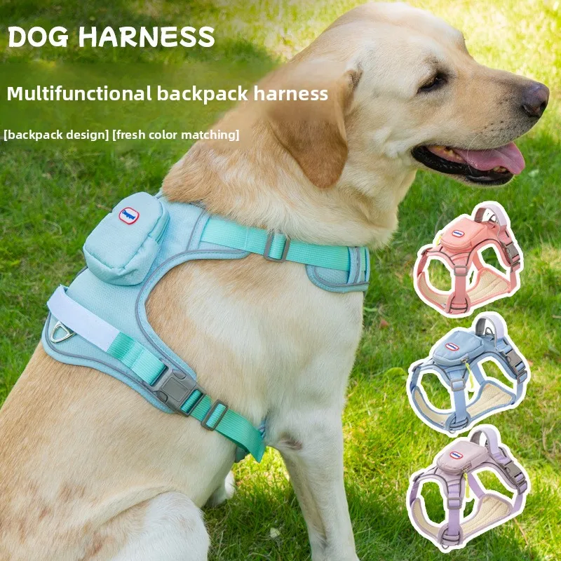 

New Tactical Dog Harness with Backpack, No Pull Reflective Military Vest with Leash for Large Dogs, Adjustable Gear Set