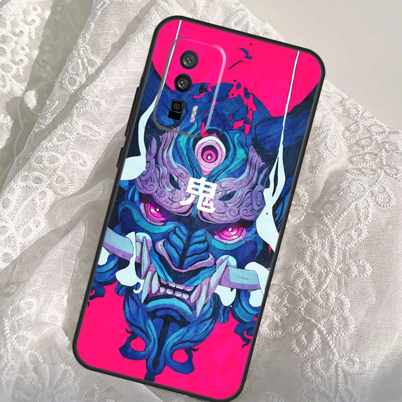 Japanese Oni Hannya Demon Mask Case For Xiaomi 14T 11T 12T 13T Pro 13 14 Ultra POCO X6 Pro M6 X3 X5 M5s F3 F5 F6 Cover