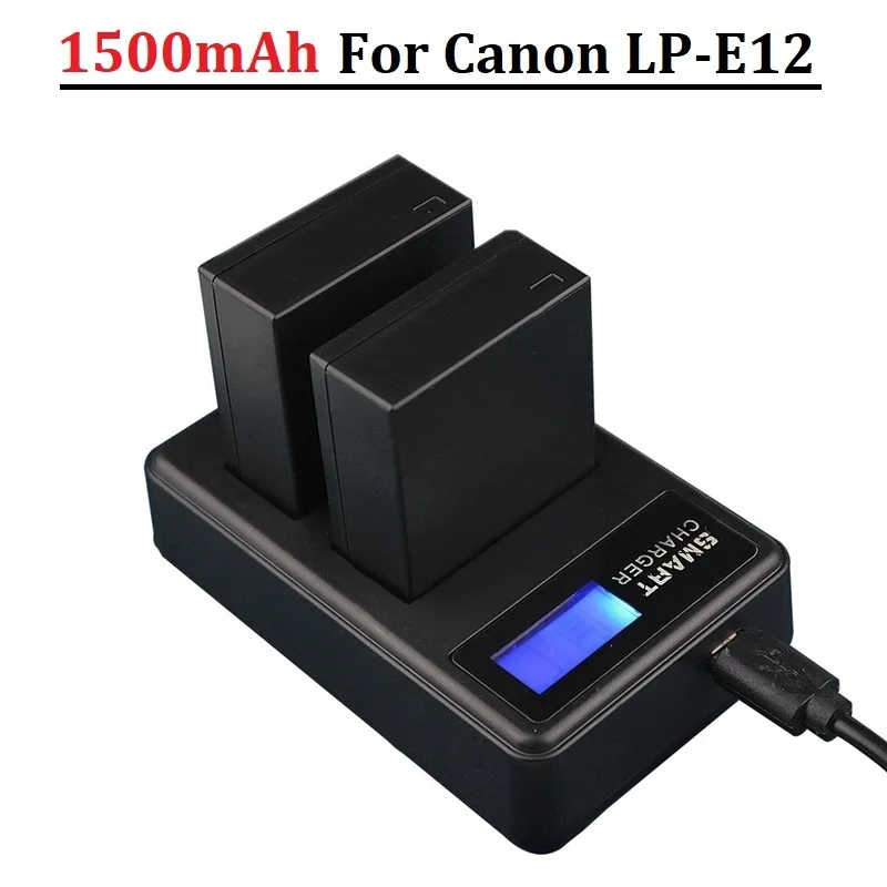 Original 1500mAh LP-E12 LPE12 LP E12 Camera Battery with LED USB Charger for Canon M 100D Kiss X7 Rebel SL1 EOS M10 EOS M50 DSLR