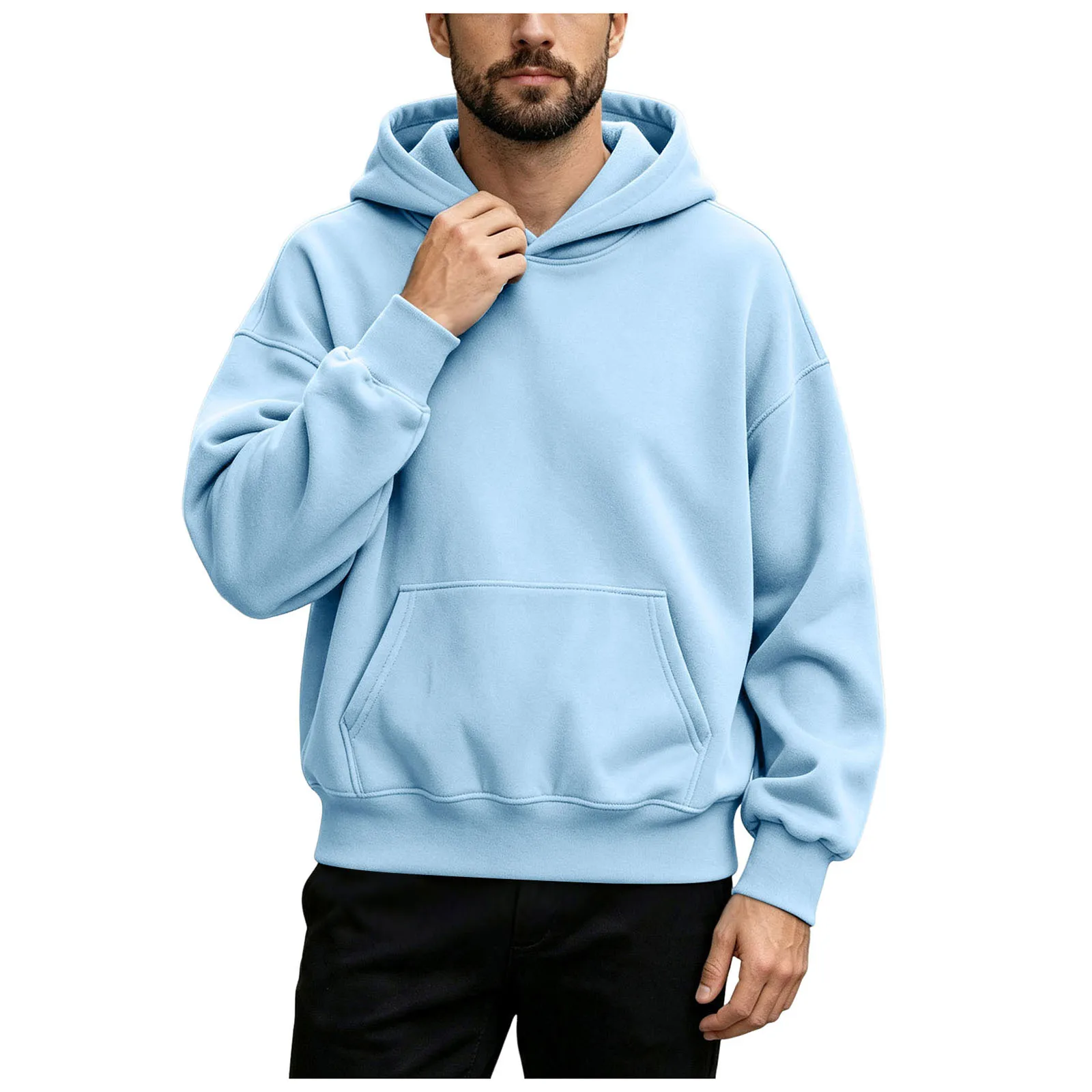 Basic Warm Fleece Hoodie Men's Sweatshirt Design Drop Shoulders Solid Color Trendy Versatile Loose Top Regular Fir Sweatshirts