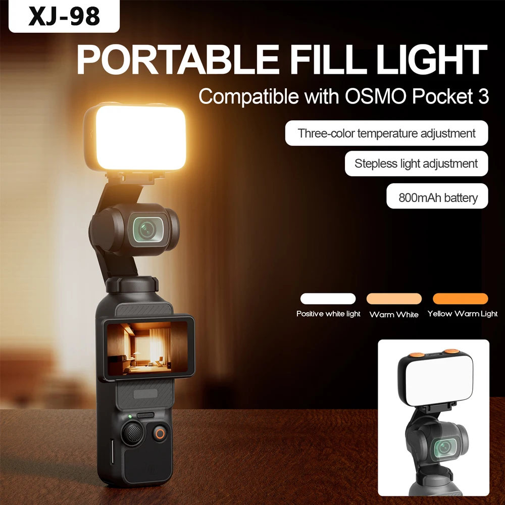 800mAh Portable Fill Light XJ-98 Compatible With OSMO Pocket 3 Mini Rechargeable Selfie Light For Video conference