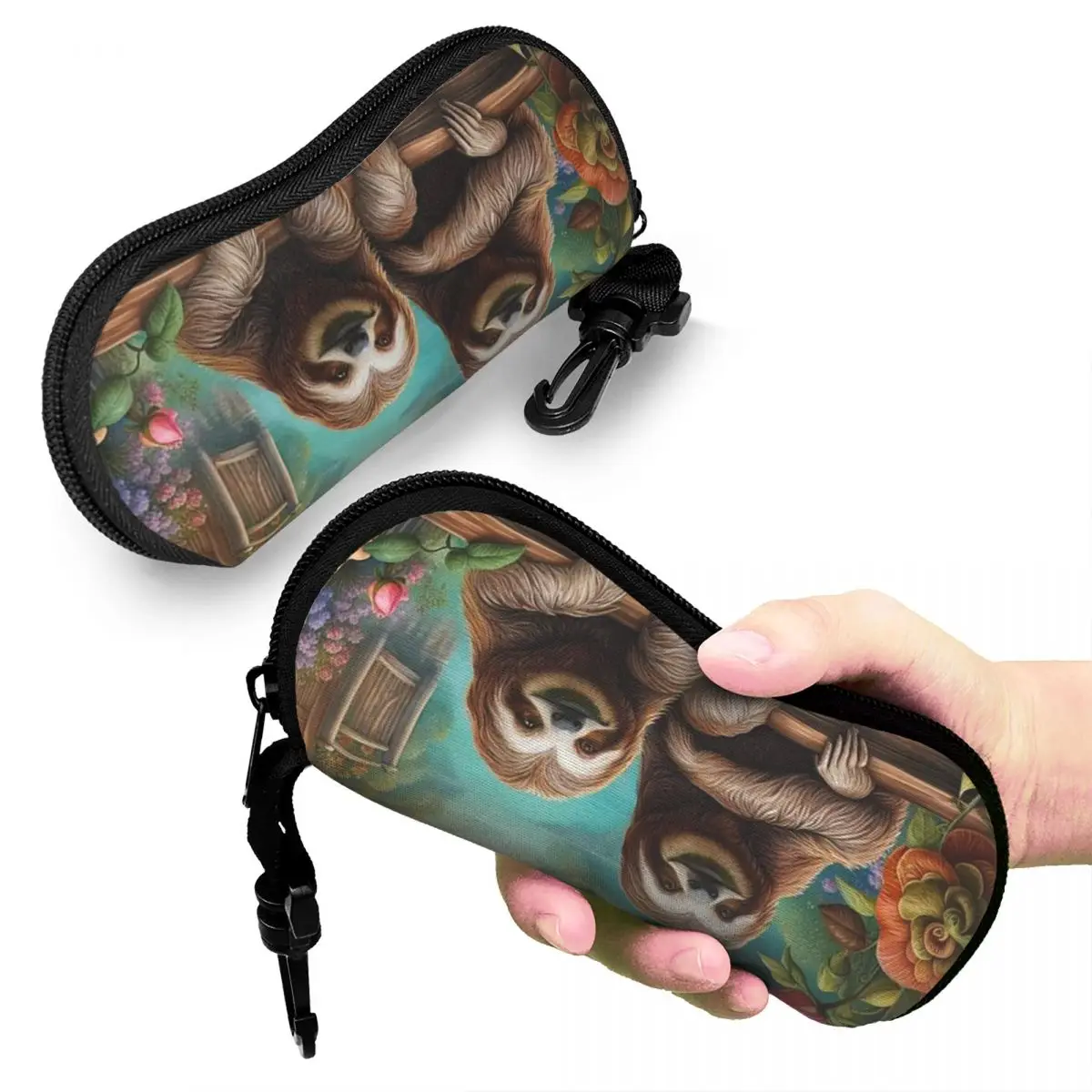 Lovely Sloth Print Shell Glasses Case Portable Sunglasses Box Women Men Soft Eyeglass Bag Pouch