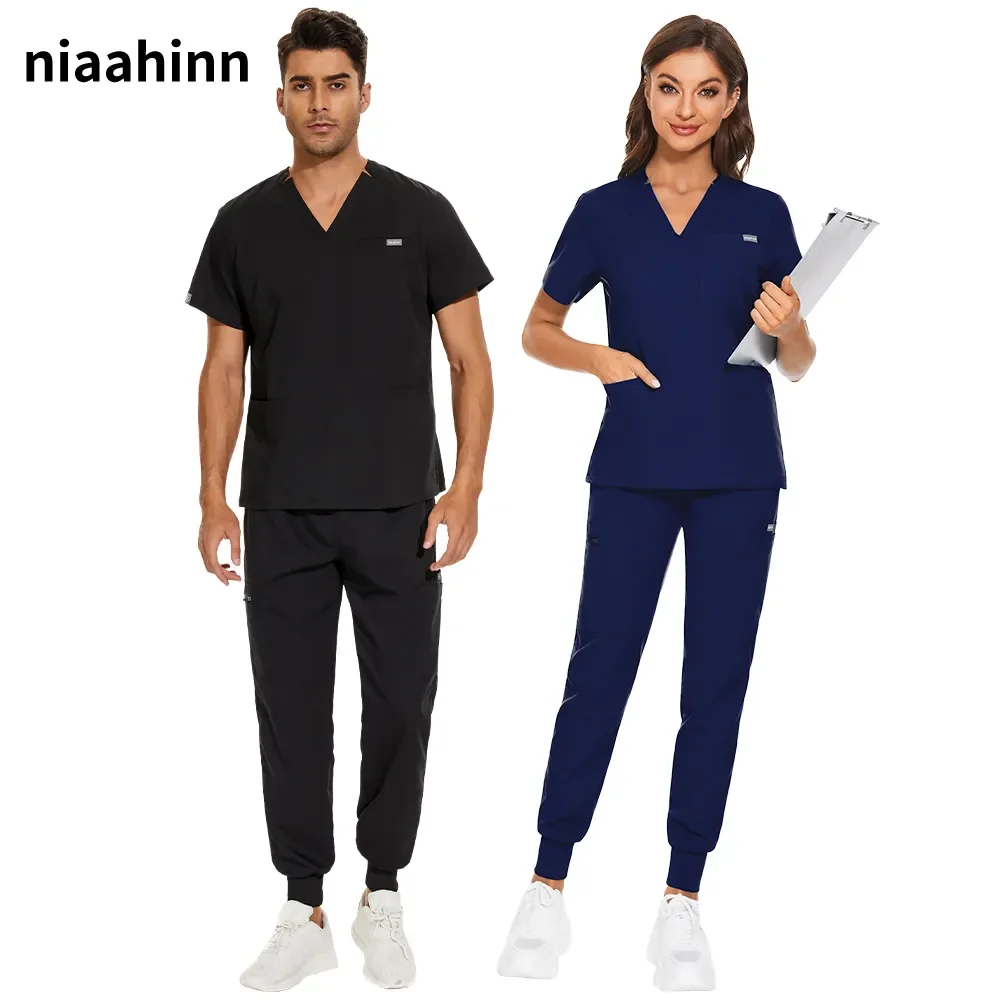 Uniformes médicos Unisex, uniforme clínico, ropa de enfermería, disfraz de médico, enfermera, conjuntos de ropa de trabajo de dentista, incluye Tops y pantalones