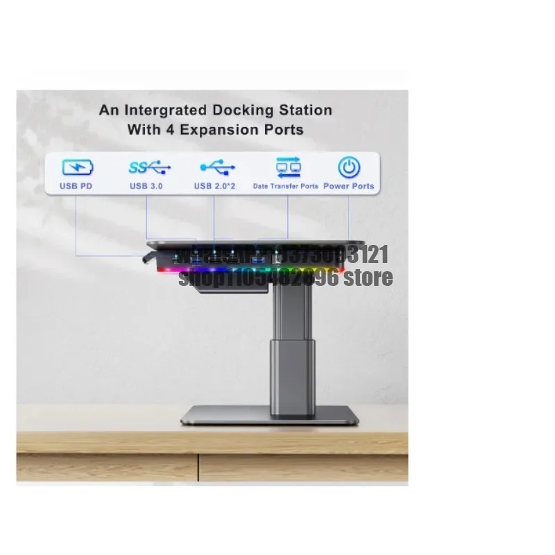 Home Office Desktop Adjustable Gaming Lights Computer LED Monitor Riser Stand with USB HUB