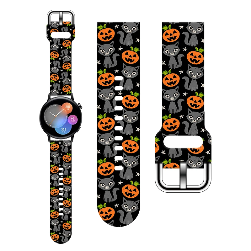

20MM Halloween Series Printed Strap for Samsung Galaxy Watch 7/6/5 40mm 44mm Band Replaceable Bracelet for Xiaomi Huawei Watch