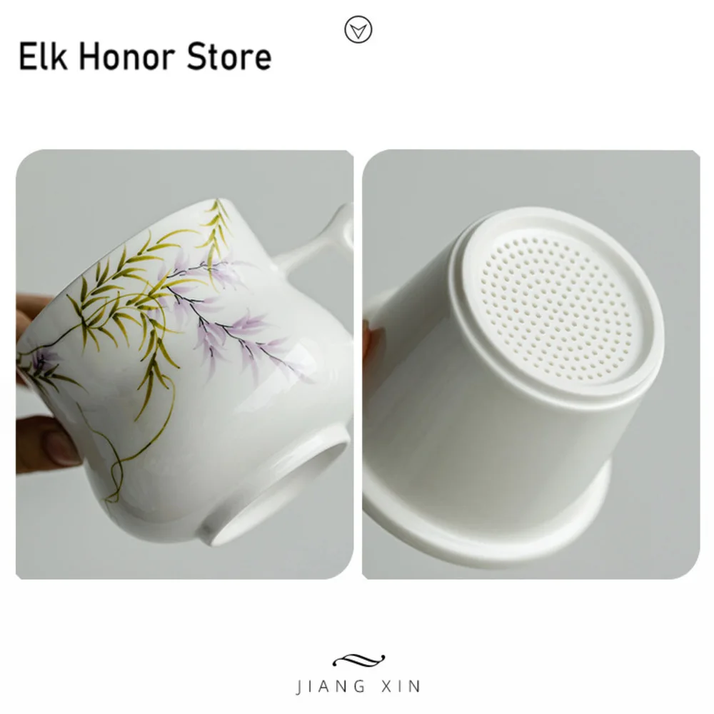 320ml Pure Hand-painted Wisteria Mug Boutique Coffee Cup Mug with Filter and Lid Tea Maker Personalized Mug Tea Items Craft Gfts