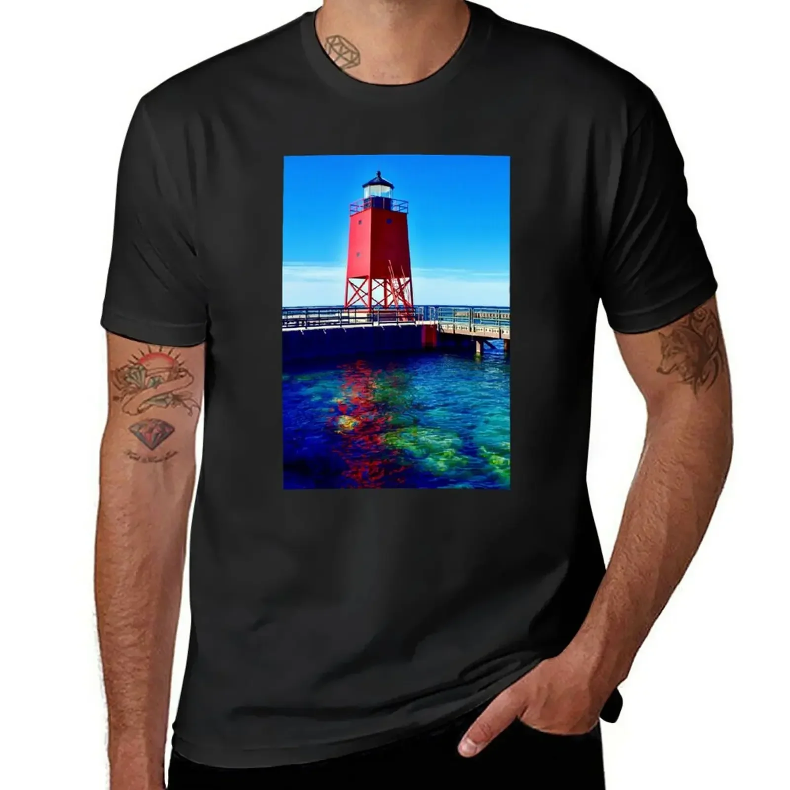 

Charlevoix Lighthouse Reflections T-Shirt Short sleeve tee blacks men clothings