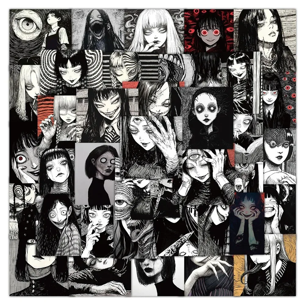 10/30/50pcs Black White Thriller Japanese Style Stickers Horror Manga Sticker Motorcycle Diary Phone Case Cool Decals Decoration