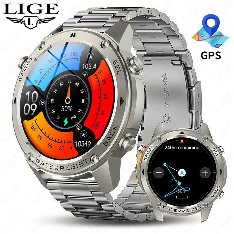 

LIGE Новые Смарт-часы AMOLED, Bluetooth-вызовы, аккумулятор 500 мАч, GPS, двухдиапазонный спутниковый смарт-часы для спорта на открытом воздухе, фитнеса, отслеживания