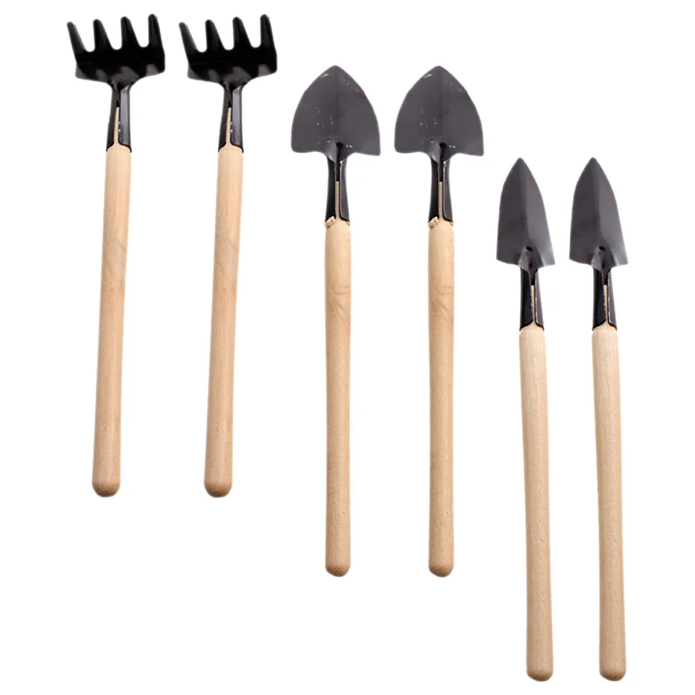 

2 Sets Mini Tool Lightweight Gardening Tools Hand Fork Small Parent-child Planting Weeding Trowel Wood Rake Vegetable