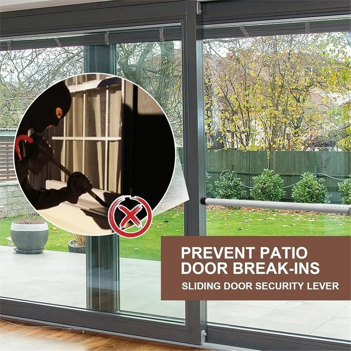 Sliding Door Security Bar, Adjustable Patio Door Security Bar, of Door Duty Interior White, Safety Door-Blocking Support