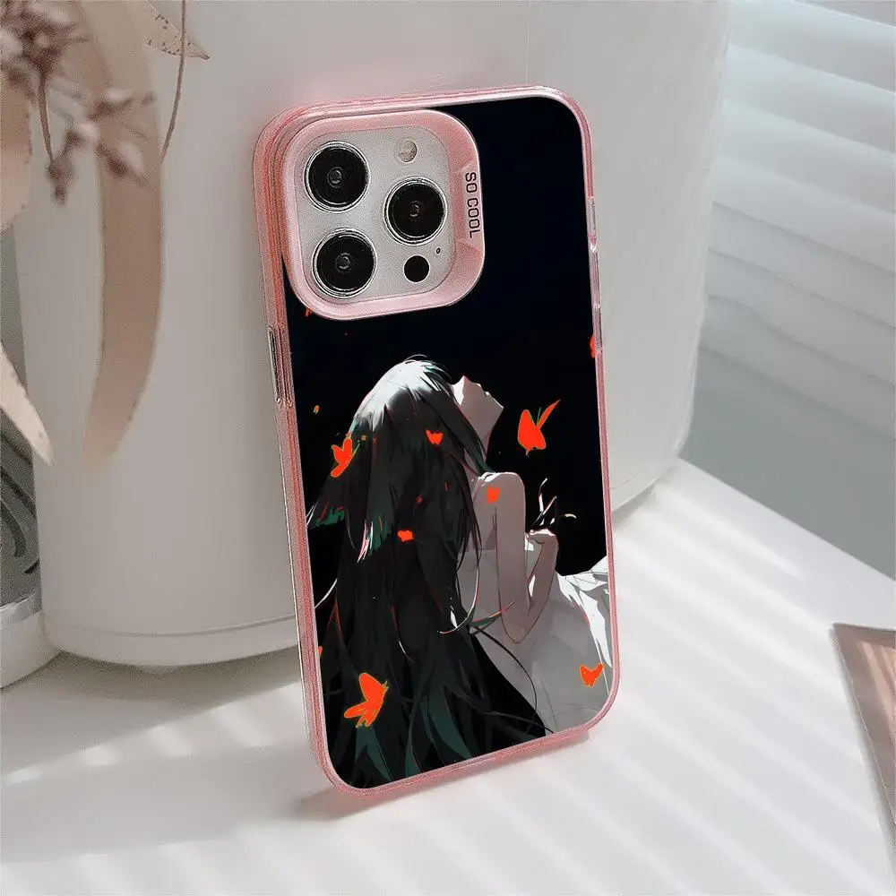 Saya no Uta حافظة هاتف محمول لهاتف آيفون 17 16 15 14 13 12 11 X XR XS 8 7 Air Pro Max Plus غطاء غطاء ملون وردي شفاف