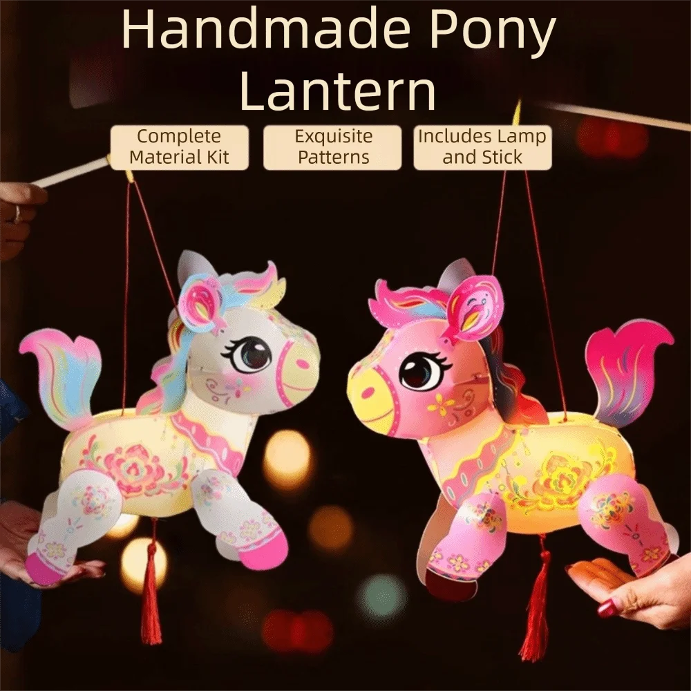 

PVC Handheld Lantern Pony Chinese Style Blessing Lantern Luminous Traditional Zodiac Horse Lantern Celebration Event