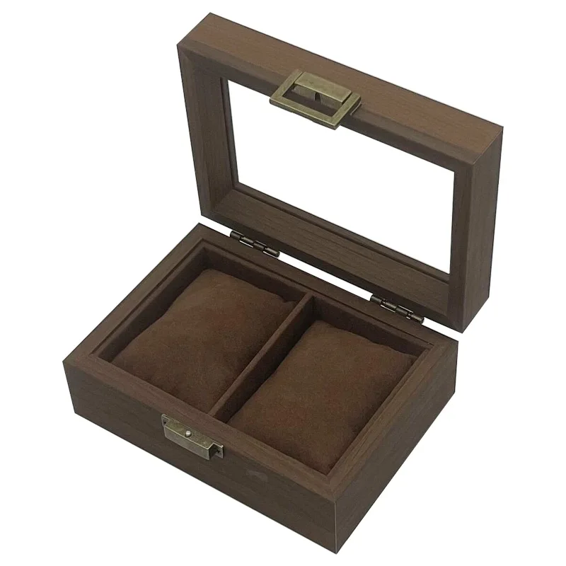 2 Slot Watch Box Wooden Lockable Display Watch Storage Boxes Travel Case For Men Women Birthday Christmas Thanksgiving Day Gift