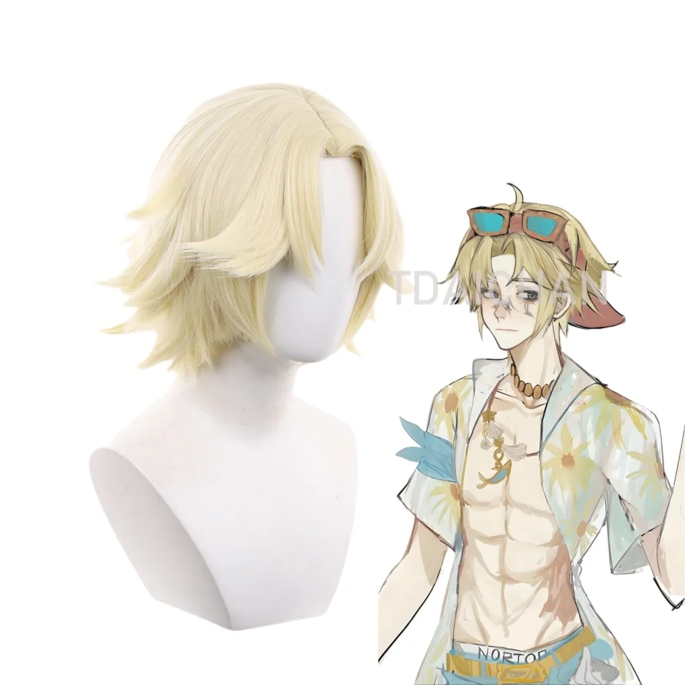 Peluca de Cosplay Norton Campbell IDV Prospector, peluca de Cosplay de 30cm, peluca rubia clara corta, pelucas sintéticas resistentes al calor de Anime
