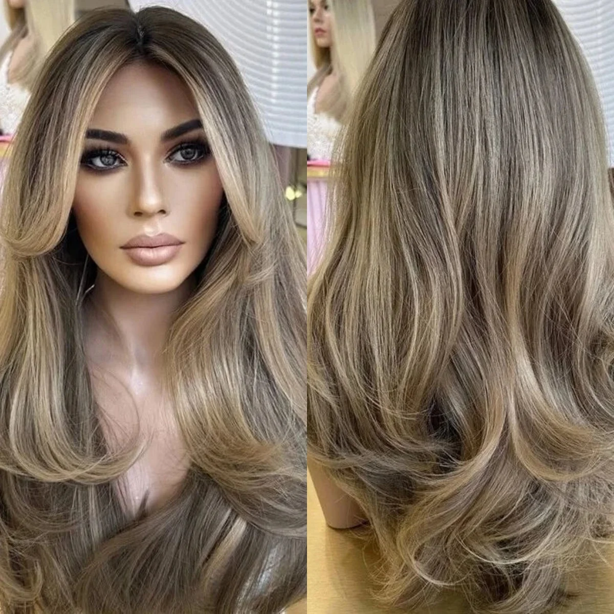 طبقة نمط جديد طبيعي مستقيم تسليط الضوء على ضوء الكرمل البني الاصطناعية الدانتيل أعلى الباروكات المصنع الأصلي رخيصة الباروكات الاستخدام اليومي #1