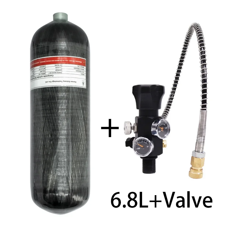 TUXING 4500psi 6.8L Carbon Fiber Cylinder with Fill Station Regulating Valve 300Bar High Pressure HPA Cylinder for Scuba Diving