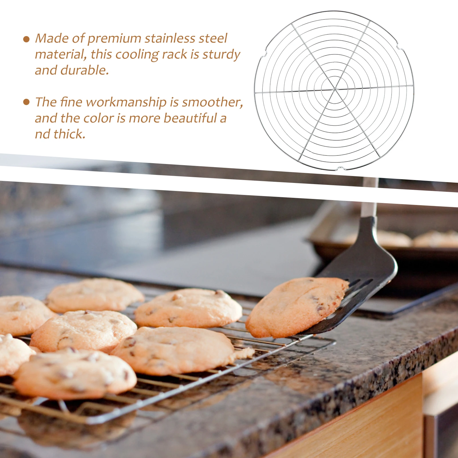 

Stainless Steel Cooling Rack Round Baking Cookie Cake Nonstick Steam Large Capacity Premium Kitchen Helper Bakery