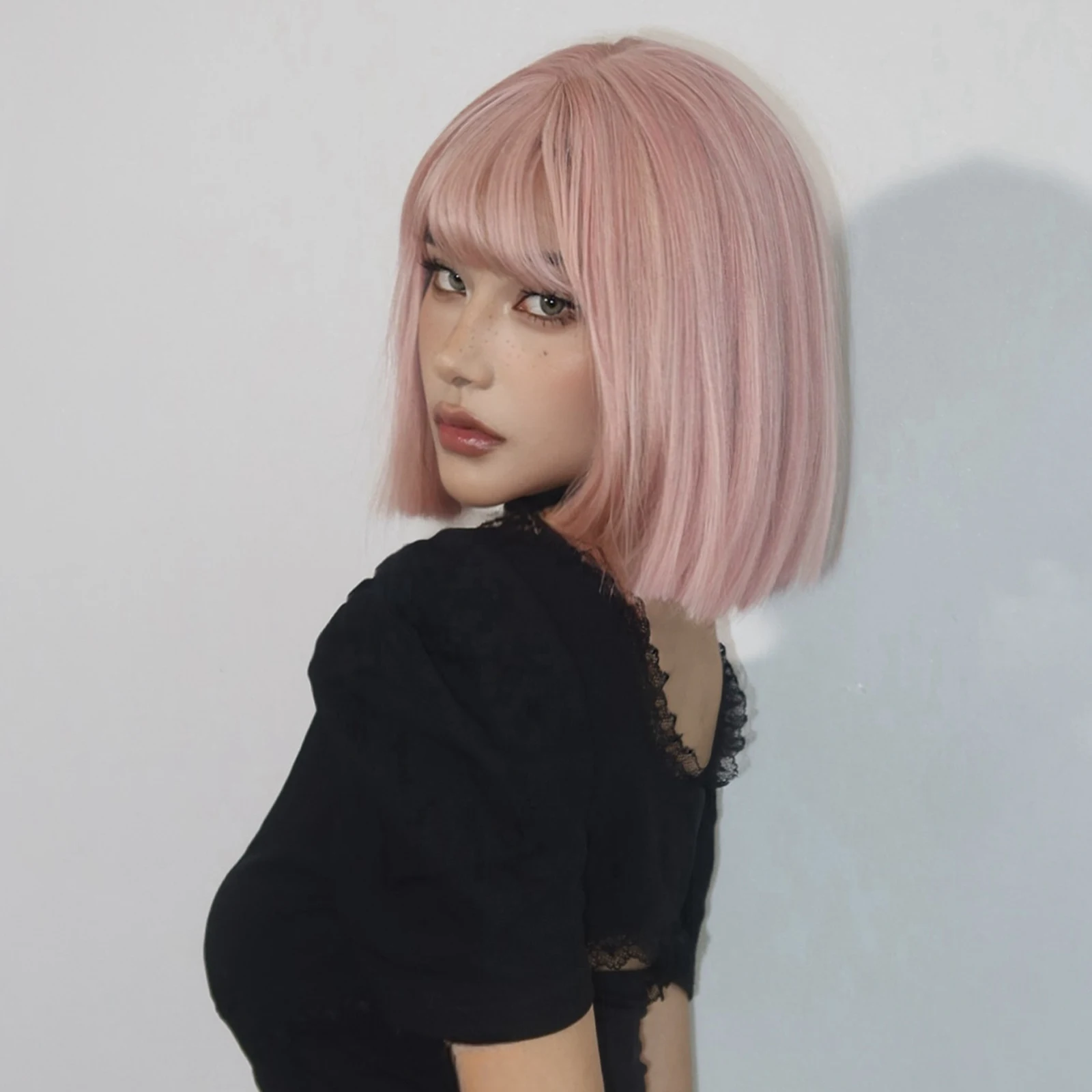 HENRY MARGU Light Pink Bob Hair Wig Short Straight Wigs Colorful Hair Wig Synthetic Heat Resistant Fiber Wig Daily Party Cosplay