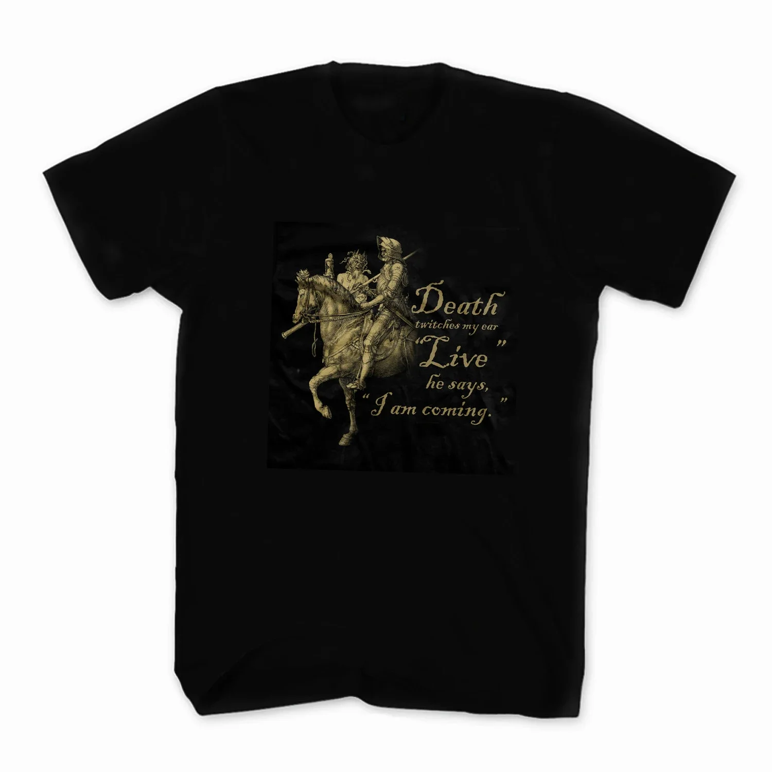 Death Whispers 1513 Engraving - Knight, Death and The Devil T-Shirt. Premium Cotton Short Sleeve O-Neck Mens T Shirt New S-3XL