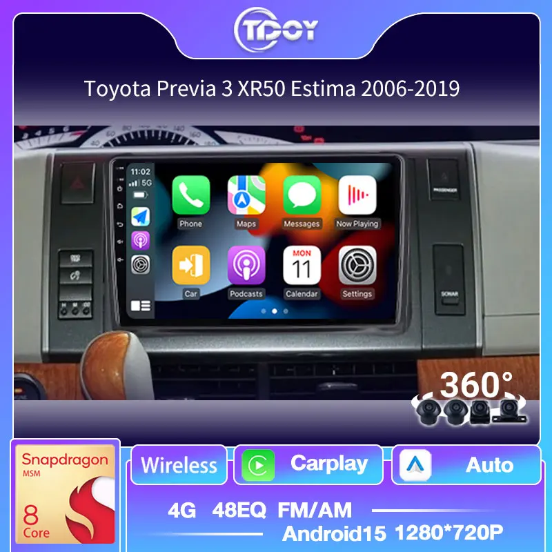 

Autoradio Car Stereo 8Core Android 15 Car Radio For Toyota Previa 3 XR50 Estima 2006-2019 Multimedia Automotive Carplay Android