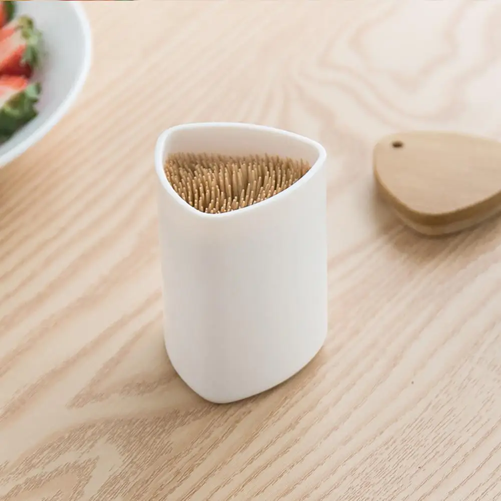 1Pc Toothpick Container Detachable Refillable Bamboo Lid Convenient Dining Table Toothpick Dispenser With Lid Kitchen Supplies