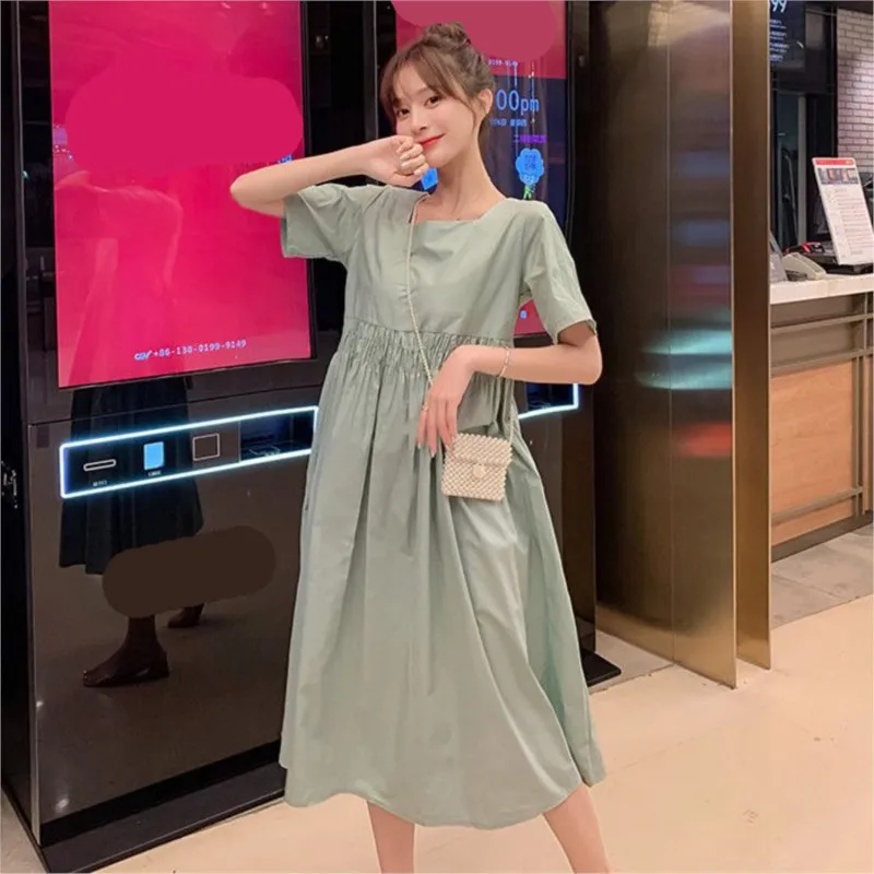 Maternity Dress Spring/Summer 2023 New Arrival Maternity Dress Solid Color Long Dress Cotton Short Sleeved Maternity Dress LE955