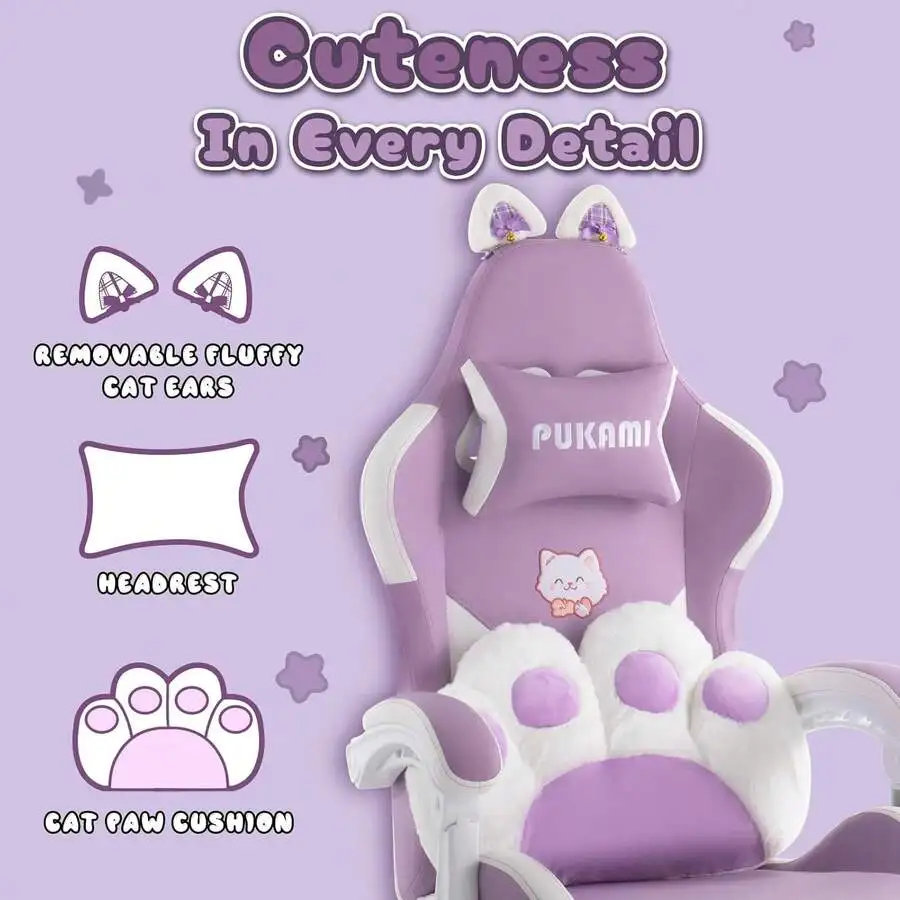 Pink Gaming Chair With Linked Armrests, Ergonomic Computer Office Chair With Lumbar Support And Footrest , Ergonomic Reclining V view 2
