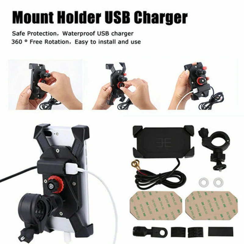 Roaopp 12V Motor Charger USB Tahan Air Ponsel Holder Universal untuk Sepeda Motocross Moto BMW Honda Yamaha Kawasaki KTM ATV