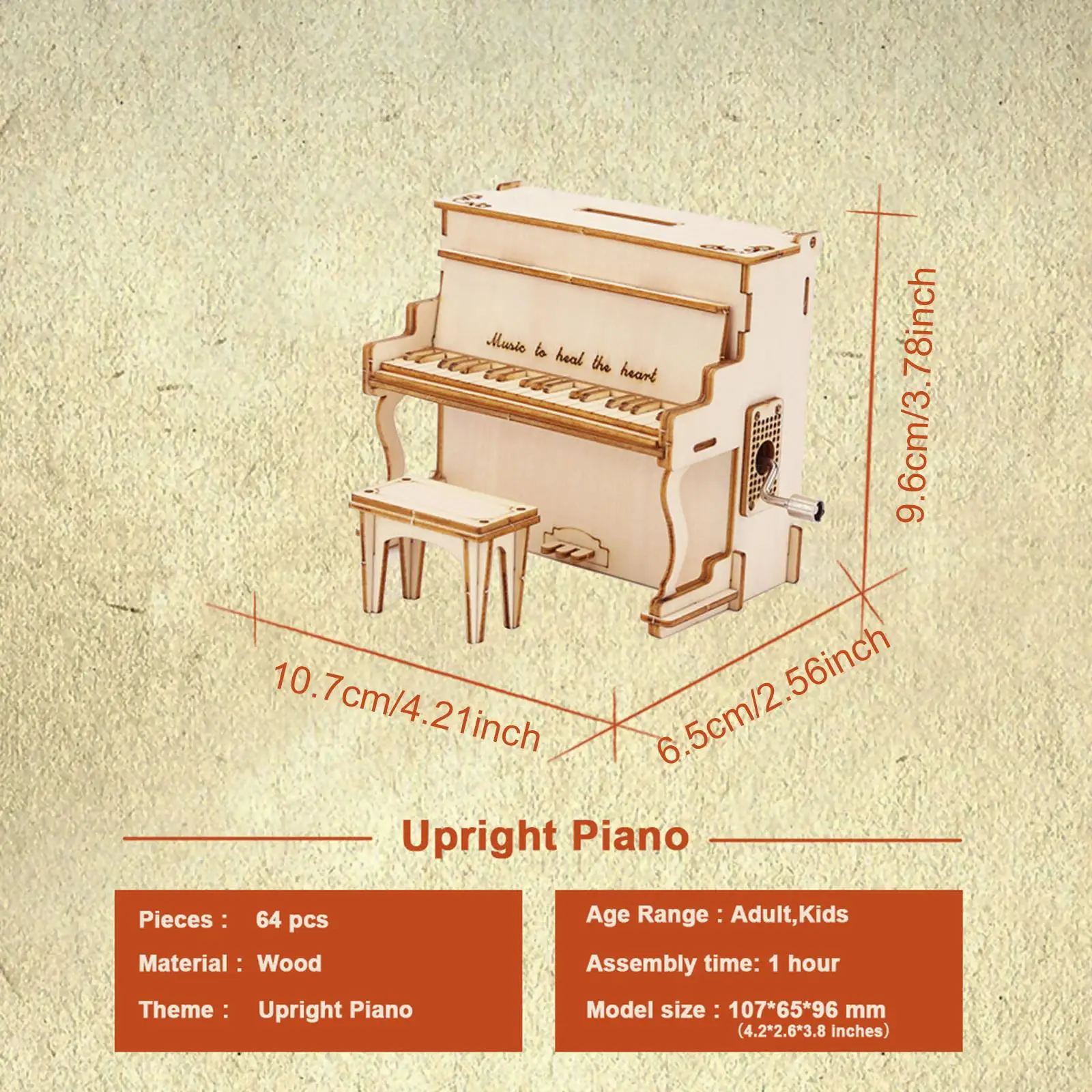 Rompecabezas 3D Caja de música de piano Mesa de artesanía de coordinación educativa estética