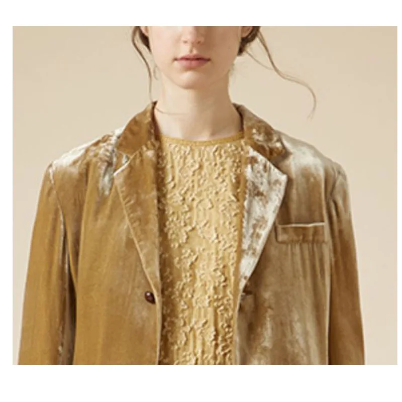 الراقية الحرير المخملية معطف المرأة الربيع والخريف الحرير الكاكي أعلى ضوء الفاخرة مزاجه أزياء المرأة #5