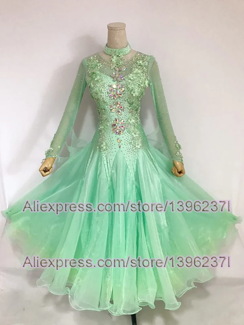 Ballroom Dance Dresses Women Long Sleeve Green Waltz Dancing Skirt Lady High Quality Ballroom Competition Dancing Dress